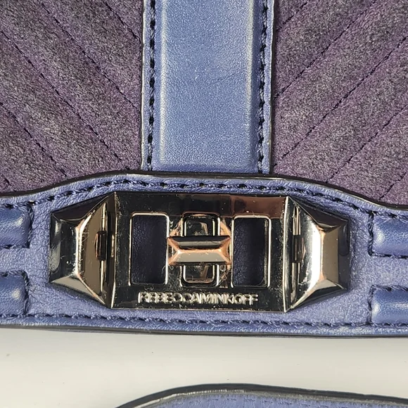 REBECCA MINKOFF Mini Love Chevron Quilted Crossbody Bag Blue Leather Purse - Picture 7 of 13